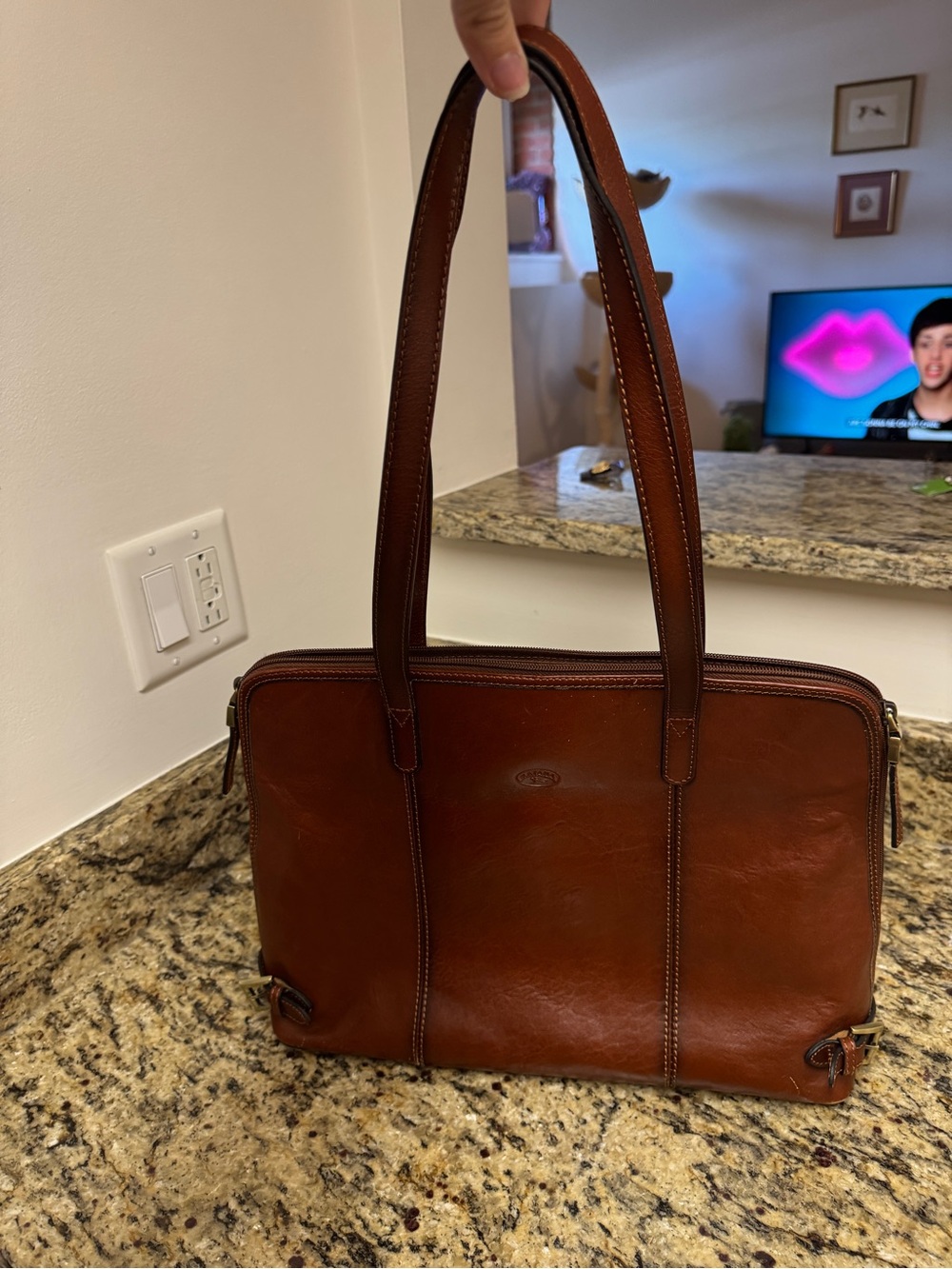 Brown Leather Tote Bag with Double Handles